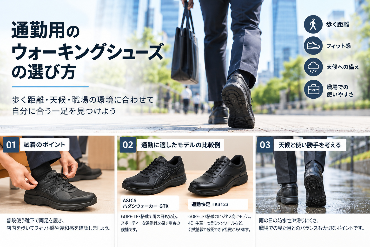 通勤用ウォーキングシューズを選ぶときの確認ポイント
