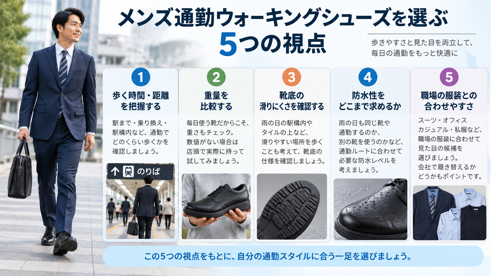 メンズ通勤ウォーキングシューズを選ぶポイント