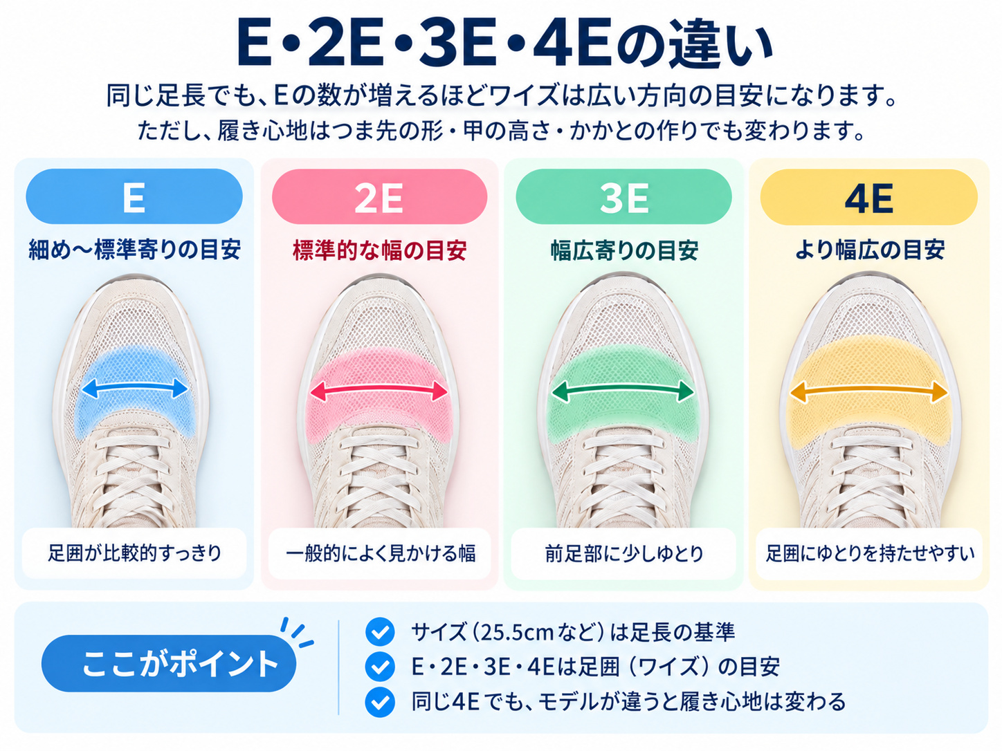 E・2E・3E・4Eのワイズの違いを示す図
